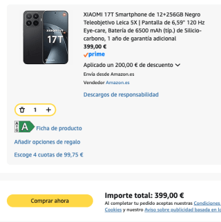 Móvil Xiaomi 17T de 12GB+256GB por 399€
