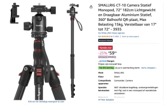 SMALLRIG CT-10 Camera Statief Monopod voor €59,92 bij Amazon
