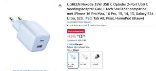 UGREEN Nexode 35W USB C Oplader voor €13,99 bij Amazon