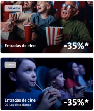 Con Lidl Plus tenemos un 35% descuento entradas Cine Yelmo y Cinesa