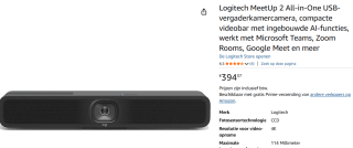Logitech MeetUp 2 Grafiet 3840 x 2160 Pixels voor €394,37 bij Amazon