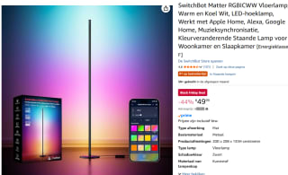 SwitchBot Matter RGBICWW Vloerlamp, Warm en Koel Wit voor €49,99 bij amazon