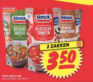 2 Zakken Unox soep voor €3,50 bij Nettorama