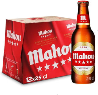 12 botellines Mahou 5 Estrellas, Cerveza Lager Dorada 25 cl por 4.75€