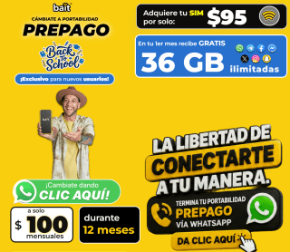 Bait 36 GB + redes sociales sin límite por $100 en Bait