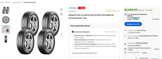 Paquete de 4 llantas 205/55 R16 Continental UltraContact 91V por $5,989 en Walmart
