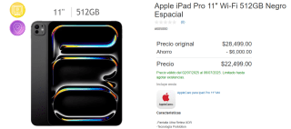 iPad Pro 11" 512GB Negro Espacial por $22,499 | Descuento Costco