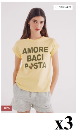 3 Camisetas "Amore baci pasta" para Mujer Springfield por 5.98€