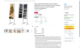 Espejo Armario Joyero 31x47x155 cm Blanco por $1,439 | Amazon