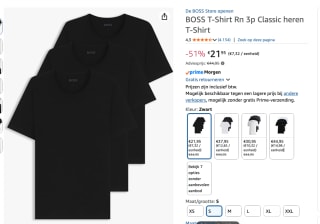 3=Pack BOSS TShirt RN 3P Classic voor €21,95 bij Amazon