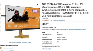 AOC CS24A 24" FHD-monitor 610Hz, voor €488,98 bij Amazon