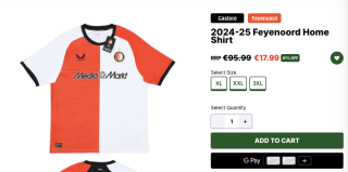 Feyenoord shirt 2024-2025 ( maat xl, xxl en 3xl) voor 17,99 euro
