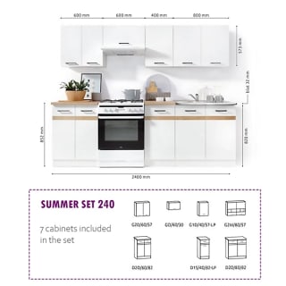 Summer 7 Unit Kitchen Cabinets Set 240cm for £499