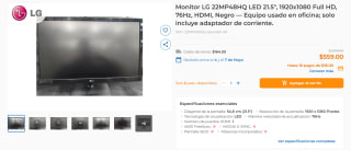 Monitor LG 22MP48HQ LED 21.5" Usado por $559 | CyberPuerta
