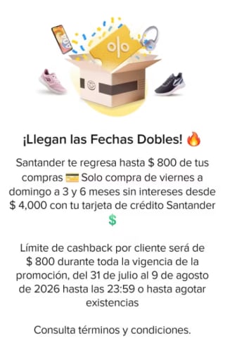 Hasta $800 de Reintegro con TDC Santander | Mercado Libre