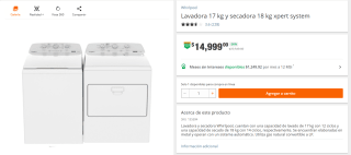 Lavadora 17kg y Secadora 18kg Xpert System por $14,999 | Home Depot