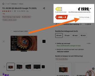 TCL 65C8K QD-MiniLED Google TV (2025) voor 1099 euro ( via de app )
