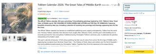 Tolkien Kalender 2026 voor €12,01 bij Amazon
