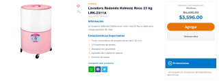 Lavadora Redonda Koblenz Rosa 23kg por $3,596 | Chedraui