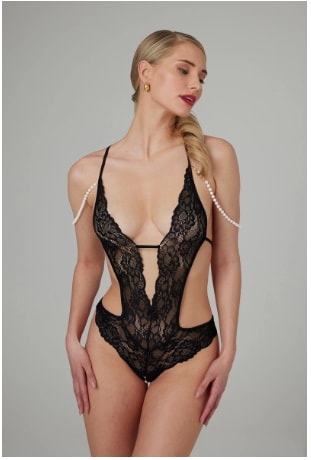Body ouvert Christine Mea - Dentelle et perles amovibles à 19,99€