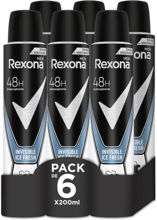 6 desodorantes Rexona Invisible Antitranspirante para hombre Ice 200ml por 8.34€