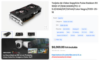 Tarjeta Sapphire Pulse Radeon RX 9060 XT 8GB por $6,069 | PCDigital