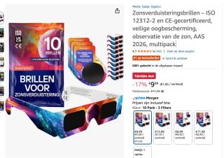 Zonsverduisteringsbrillen 10-pack met 3 smartphonefilters voor €9,99 bij Amazon