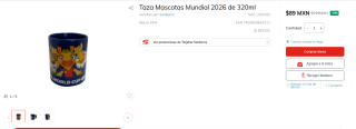 Taza Mascotas Mundial 2026 de 320ml por $89 | Sanborns
