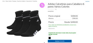 6 Pares Calcetines Adidas Blanco/Negro por $249 | Oferta Costco