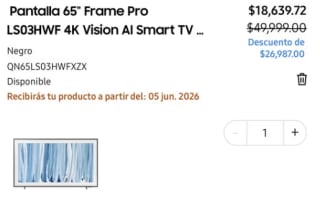 Televisor Samsung The Frame Pro 65" por $14,258 | Estudiantes (Santander)
