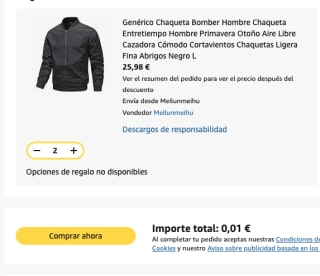 Error precio 2 Chaquetas Bomber varios colores y tallas por solo 0.01€