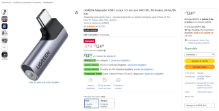 UGREEN adaptador USB-C a jack 3.5 mm con DAC HiFi por $124 en Amazon