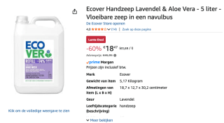 Ecover Lavendel & Aloë Vera - 5 Lt voor €18,47 bij Amazon