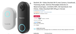 Reolink 2K+ Video Deurbel Wi-Fi met Camera voor €89,97 bij Amazon