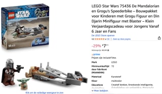 LEGO Star Wars De Mandalorian en Grogu's Speederbike voor €7,11 bij Amazon