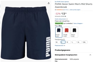 Puma Zwembroek Heren Mid Shorts Navy voor €13,59 bij Amazon