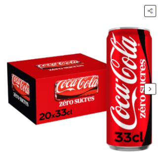 Lot de 3x20 canettes de Coca-Cola Zéro Sucres - 60 canettes de 33cL à 11,15€