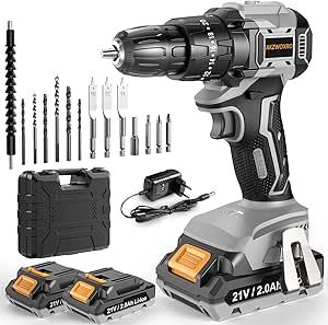 Taladro Percutor a Bateria 21V, Sin Escobillas con 2x2.0Ah Baterías por 37.34€