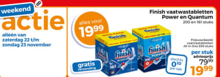 200 Finish all-in-1 Power vaatwastabletten voor €19,99 bij Trekpleister