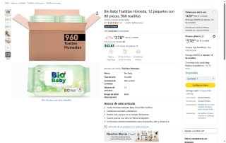 Bio Baby Toallitas Húmedas 960 ud por $378 | Oferta Amazon