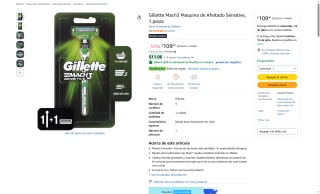 Máquina de Afeitado Gillette Mach3 Sensitive por $79 | Oferta Amazon