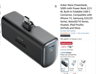Anker Nano Power Bank (22.5W Built-In USB-C Connector) voor €16,14 bij Amazon