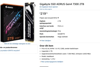 Gigabyte AORUS Gen4 7000E 2TB - SSD voor €219,74 bij Amazon