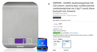 keukenweegschaal met LCD-scherm, voor €7,68 bij Amazon