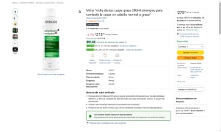Shampoo Vichy Dercos 200ml por $275 | Descuento Amazon