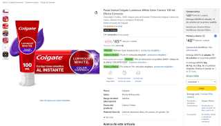 Colgate Luminous White Color Correct 100 ml por $25 en Amazon