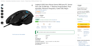 Mouse Logitech G502 Hero Gamer por $760 en Amazon