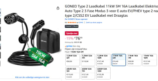 Goneo Ev/Phev Oplaadkabel Type 2, 3 Fase, Elektrische Auto Oplader voor €76,49.