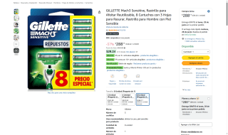 Gillette Mach3 Sensitive 8 cartuchos por $288 | Oferta Amazon