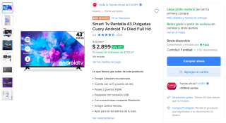 Smart TV 43" Cuory Android DLED Full HD por $2,699 | Mercado Libre